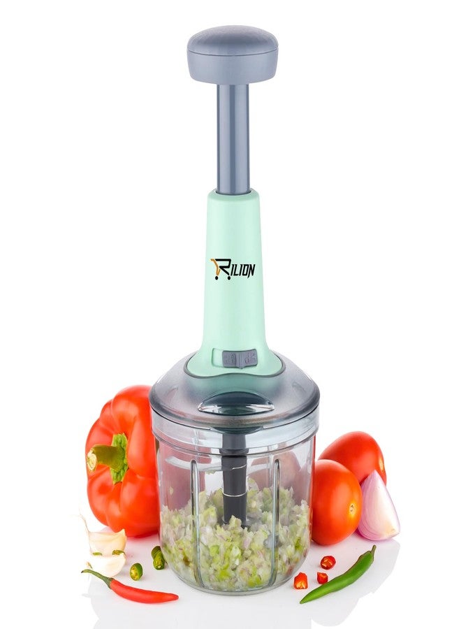 Rilion Food Chopper 900ml, Steel Large Manual Hand-Press Vegetable Chopper Mixer Cutter to Cut Onion, Salad, Tomato, Potato (Pack of 1) 900ml - Image 2